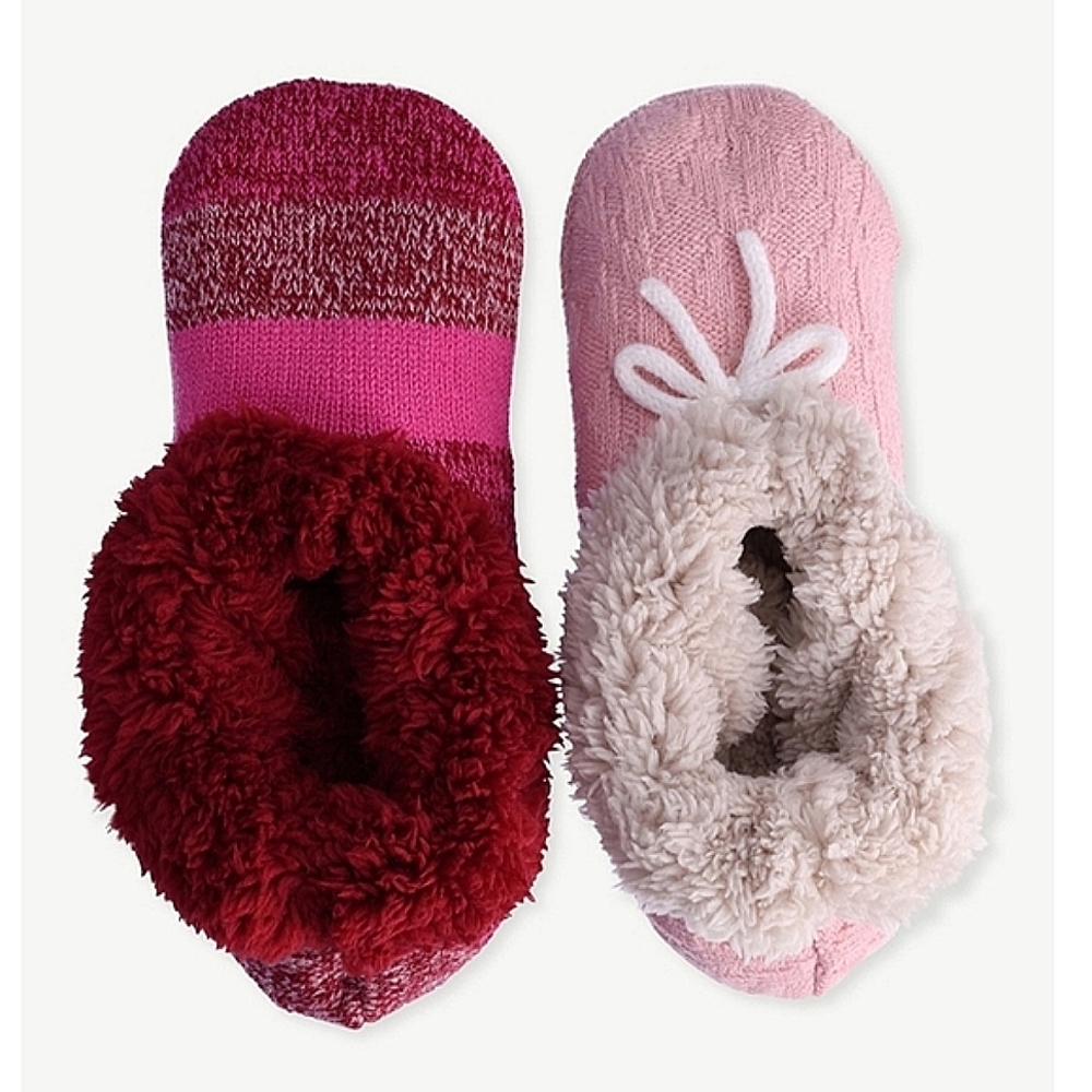 2-Pack Joyspun Knit Slipper Socks Pink Cable Stripe - Women's size 4-10